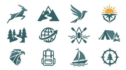 Fototapeta premium Outdoor adventure and wilderness icon set