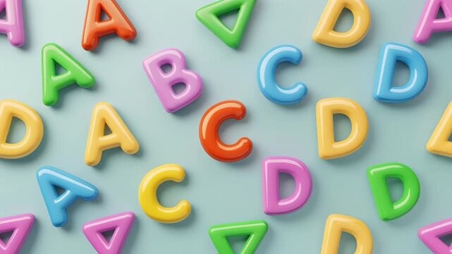 Colorful 3D Alphabet Letters and Shapes Pulsing on Blue Background