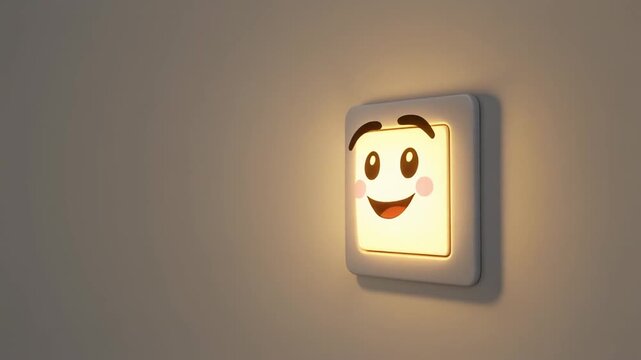 Happy character light switch turning on and off in a dark room