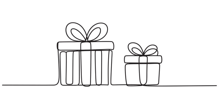 Two gift boxes drawn with a single continuous black line