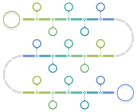 Curved timeline infographic template with 15 elements