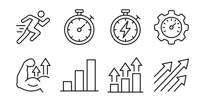 Growth and performance speed vector icon set for productivity