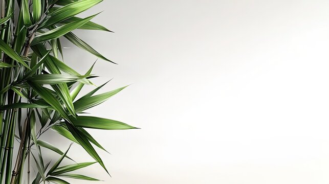 Fresh Green Bamboo Leaves Border On A Clean White Background