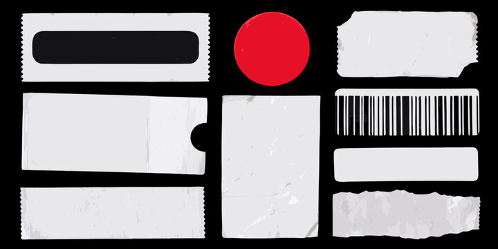 collection of white paper labels with barcode sticker vector stickers illustration transparent background graphic design printing packaging product labeling retail inventory management logistics