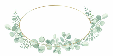 circular wreath with watercolor eucalyptus leaves on transparent background floral ornament greenery botanical frame circle nature decorative artistic design pattern illustration graphic element © Bijoy