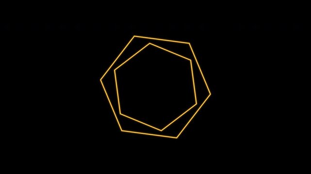 Double Hexagon Rotating Line Frame Border, Gold Seamless Loop Alpha 4K