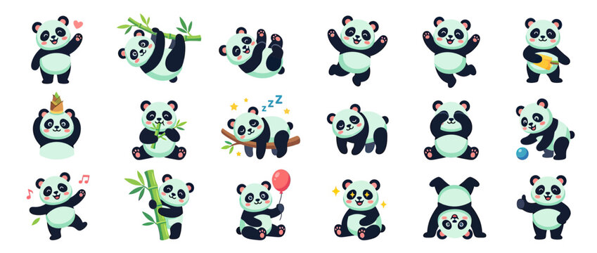 Cute Panda Illustrations Set: Diverse Poses and Activities