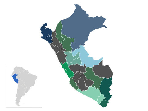 Peru Administrative Map with South America Location Inset