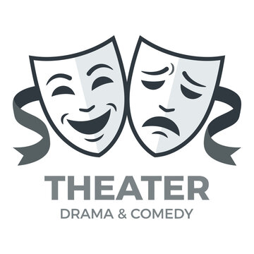 Theater drama and comedy masks logo with ribbons  acting performance symbol icon