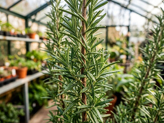 Fototapeta premium Rosemary herb plant growing in greenhouse