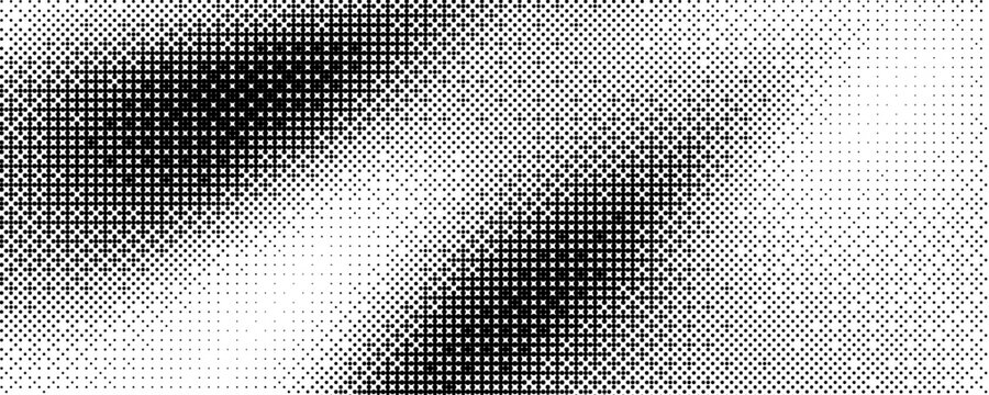 Black and white dither gradient texture. Pixelated bitmap pattern background. Rasterized pixel art video game screen wallpaper. Retro 8 bit glitch noise overlay. Vector distorted dots backdrop texure