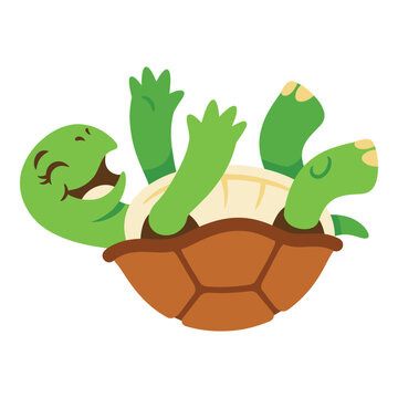 Cartoon turtle upside down with legs in the air and shell on the ground icon