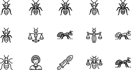 Naklejka premium Set of hand drawn doodle style ant icons showing various activities and poses for design projects