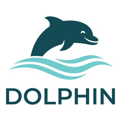 Fototapeta premium Dolphin jumping out of water with waves and smiling face icon
