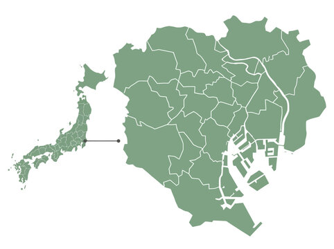 Green Vector Map of Japan with Tokyo Metropolitan Area Callout