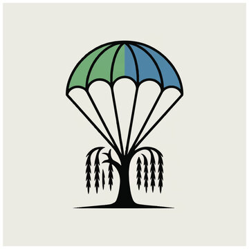 Parachute with green and blue canopy.