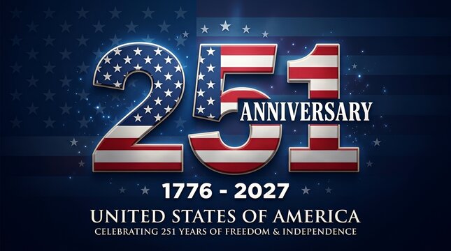 USA 251st Anniversary Background Design (1776 - 2027) Celebrating United States Freedom and Independence