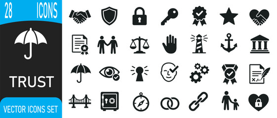 Fototapeta premium Comprehensive trust and security icon collection presented as an editable vector set for professional graphic design projects