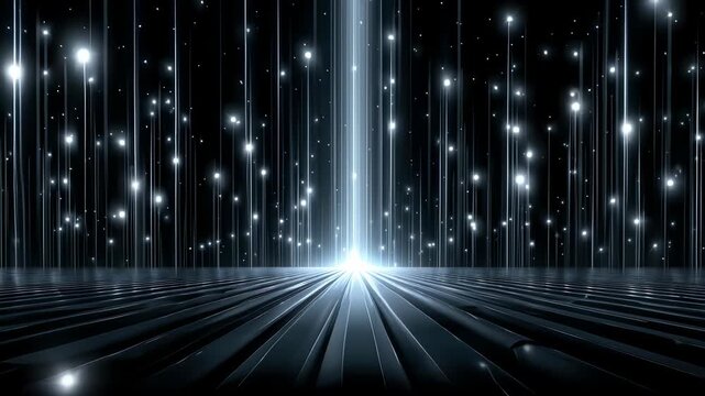 Abstract glowing light beams on a reflective surface