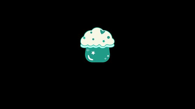 Cute cupcake animation, cartoon character animation. HD video with alpha channel. Motion graphics.