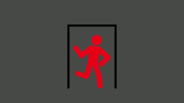 Emergency exits inside buildings, evacuation route signs. User safety instructions in case of emergency.
