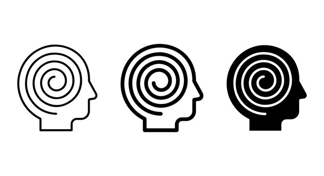Hypnosis Spiral Head Icons, Mind Control Symbols, Psychic Energy Vector Set