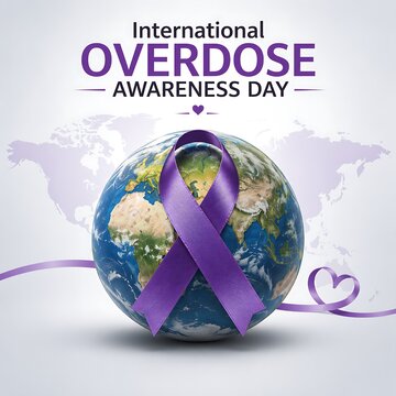 International overdose awareness day globe heart ribbon