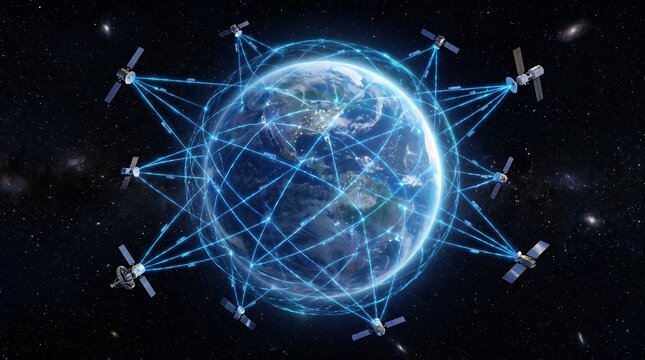 Global satellite communication network around Earth