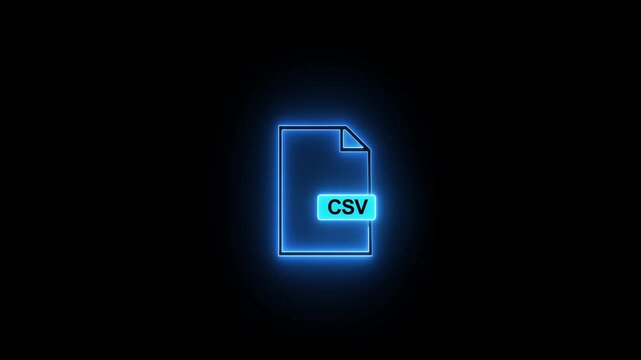 Glowing Neon CSV File Icon on Dark Background for Spreadsheet Data Management, Database Export and Digital Document Technology Concept