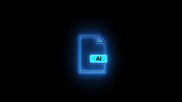 Glowing Neon AI File Icon on Dark Background for Adobe Illustrator Vector Design, Graphic Editing and Creative Digital Artwork Concept