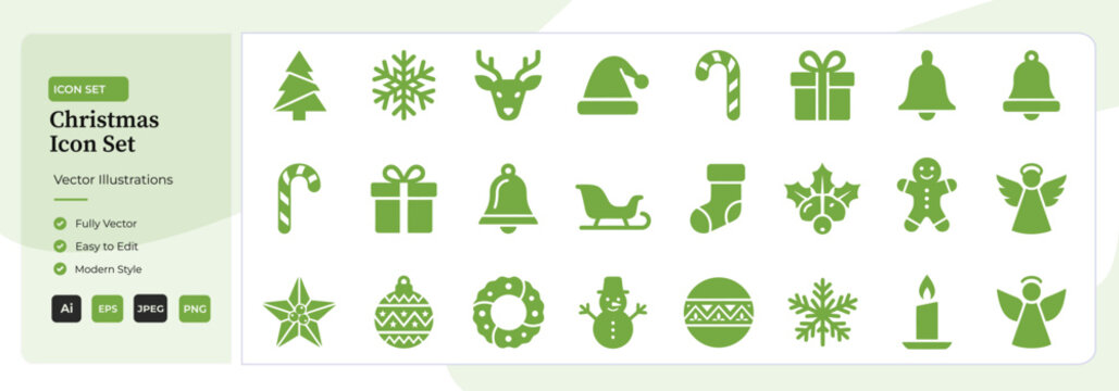 Christmas icon set. Holiday vector collection with festive winter symbols and decorations.