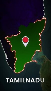 Tamil Nadu Map Animation, Tamil Nadu Location Pin, India State Map Vertical