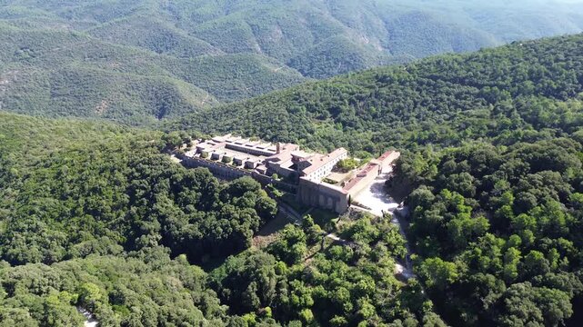 Monast&egrave;re Notre-Dame de Cl&eacute;mence - Chartreuse de La Verne isol&eacute;e dans le Massif des Maures - Var, France - drone 4k