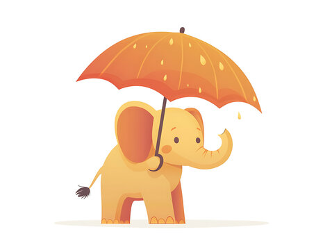 Cute elephant illustration in flat vector style isolated on white background