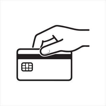 Hand holding credit card icon for payment processing digital financial transaction concept.