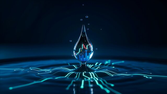 Digital water droplet representing sustainable technology and data innovation