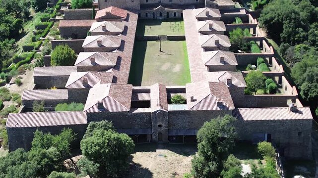 Monast&egrave;re Notre-Dame de Cl&eacute;mence - Chartreuse de La Verne isol&eacute;e dans le Massif des Maures - Var, France - drone 4k