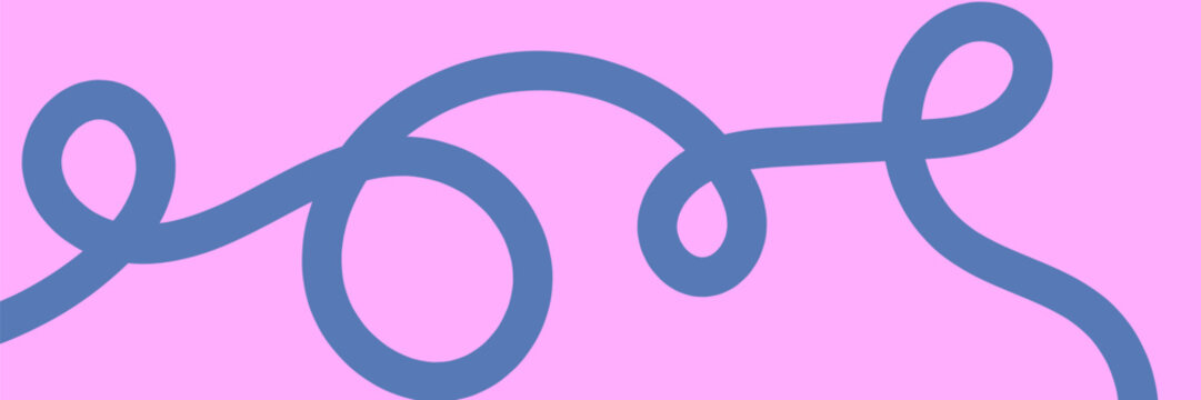 Abstract Playful Continuous Blue Loopy Line on Pink Background Vector