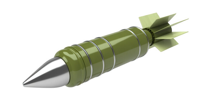 3d render of a military mortar shell isolated on transparent background