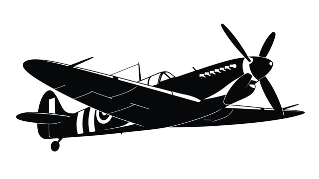 Vintage military fighter airplane silhouette icon isolated on white background