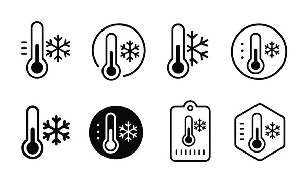Temperature and cold icon set vector illustration | Snowflake and thermometer symbol collection | Winter weather flat vector graphic