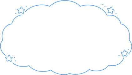 Cute blue line art cloud frame with stars and sparkles isolated on white background for greeting cards, notes, or creative copy space © zee