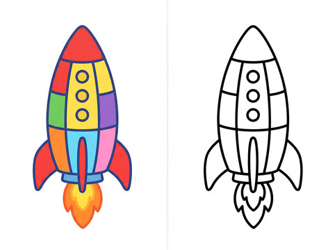 vector illustration of rocket coloring book
