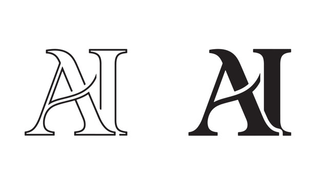 Intertwined letters a and i monogram featuring a serif typeface in both outline and solid black versions on a white background