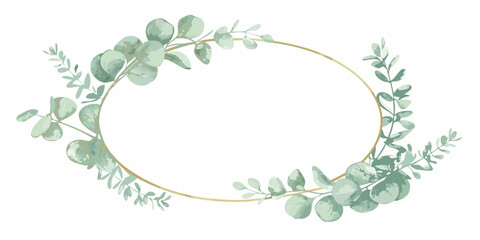 circular wreath with watercolor eucalyptus leaves on white background greenery floral frame botanical nature circle ornament decoration design pattern illustration artwork graphic element © Lalin