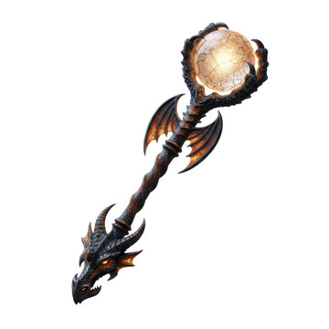 Fantasy Dragon Staff with Glowing Magic Crystal Orb
