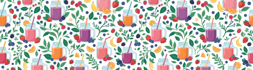 Hand-drawn fruity smoothie and berry pattern © Arif