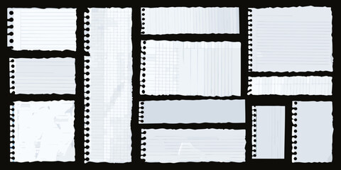 torn lined and graph notebook pages realistic vector paper art style school supplies stationery writing pad sketchbook sheets education tools learning materials academic © Lalin