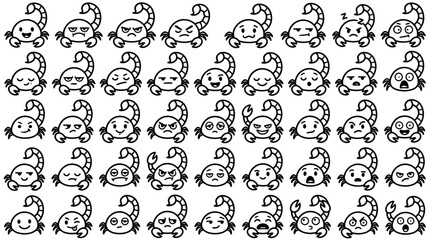 Fototapeta premium Cute Scorpion Emoticons Collection: Diverse Expressions and Emotions