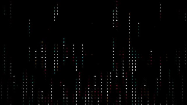 4K Matrix Style Binary Code Rain Animation on Black Background Loop